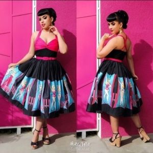Pinup Girl Lydia Burlesque Print Dress